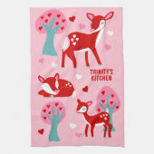 Niedliche Meldung "Red Deer Valentine Day Custom" Geschirrtuch (Vertikal)