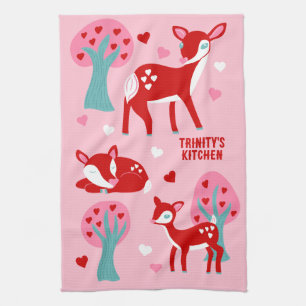 Niedliche Meldung "Red Deer Valentine Day Custom" Geschirrtuch