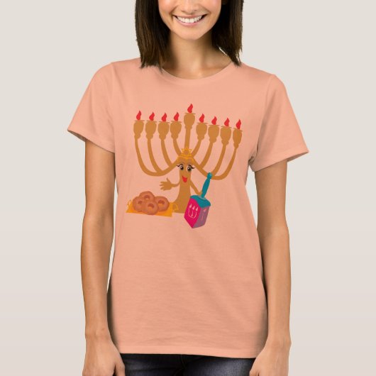 Niedliche Menorah & Dreidel T-Shirt (Vorderseite)