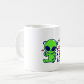 NIEDLICHE MEOKATZE MIT ALIEN KAFFEETASSE (Vorderseite Links)
