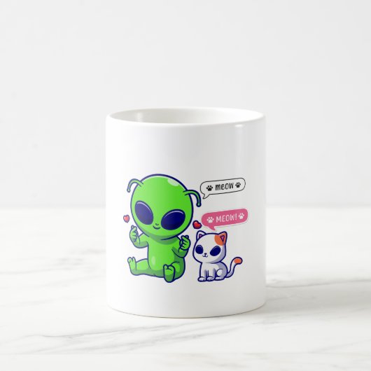 NIEDLICHE MEOKATZE MIT ALIEN KAFFEETASSE (Mittel)