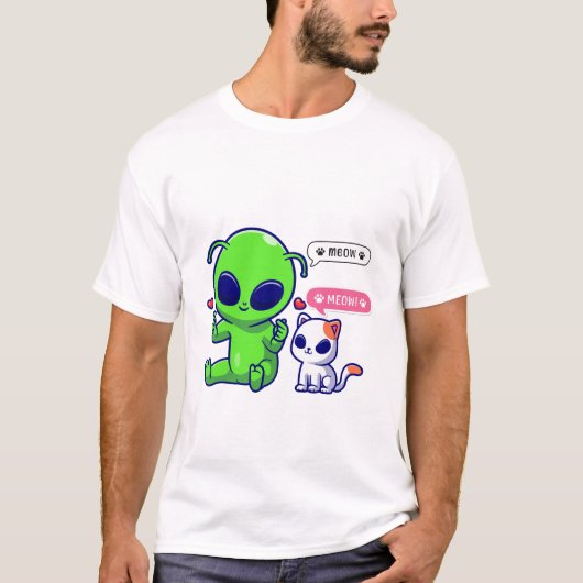 NIEDLICHE MEOKATZE MIT ALIEN T-Shirt (Vorderseite)