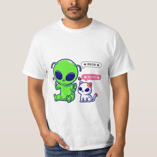 NIEDLICHE MEOKATZE MIT ALIEN T-Shirt (Vorderseite)
