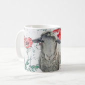 Niedliche Merino Sheep Animal Red Poppy Blume Kaffeetasse (Vorderseite Links)