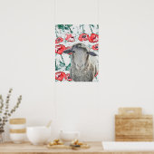 Niedliche Merino Sheep Animal Red Poppy Blume Poster (Küche)