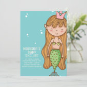 Niedliche Mermaid Baby Dusche Einladung (Stehend Vorderseite)
