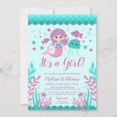 Niedliche Mermaid Baby Shower Einladungen (Vorderseite)