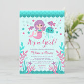 Niedliche Mermaid Baby Shower Einladungen (Stehend Vorderseite)
