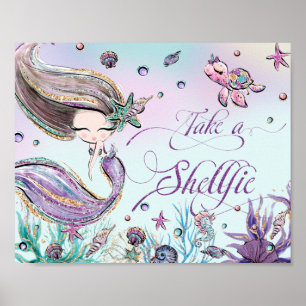 Niedliche Mermaid Birthday Baby Dusche Shellfie ne Poster
