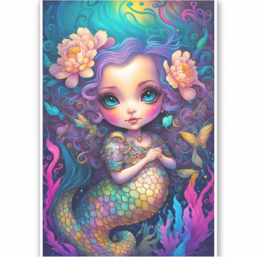 Niedliche Mermaid Fantasy Art Aufkleber (Vorderseite)