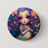Niedliche Mermaid Fantasy Art Button (Vorderseite)