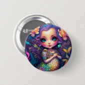 Niedliche Mermaid Fantasy Art Button (Vorne & Hinten)