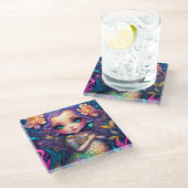 Niedliche Mermaid Fantasy Art Glasuntersetzer (Schrägansicht)