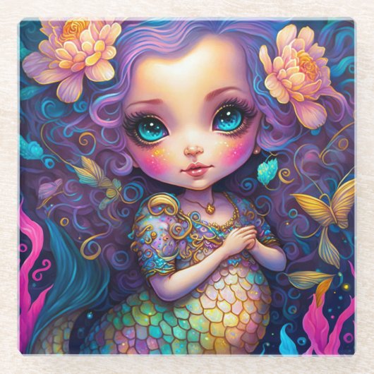 Niedliche Mermaid Fantasy Art Glasuntersetzer (Vorderseite)