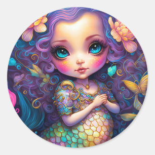 Niedliche Mermaid Fantasy Art Runder Aufkleber