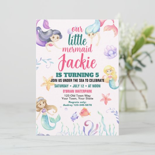 Niedliche Mermaid Geburtstagspartei Einladung (Stehend Vorderseite)