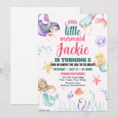 Niedliche Mermaid Geburtstagspartei Einladung (Vorne/Hinten)