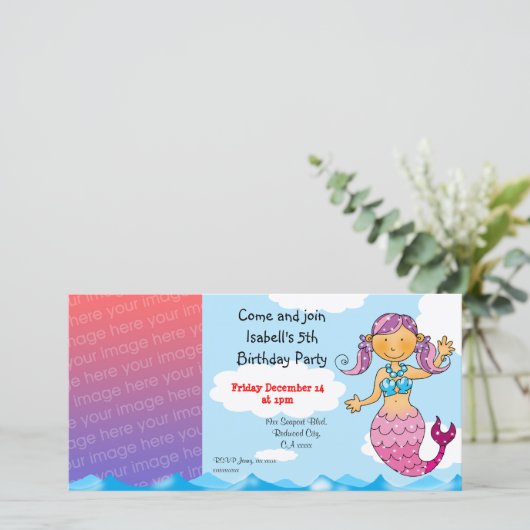 Niedliche Mermaid Geburtstagsparty Einladung (Stehend Vorderseite)