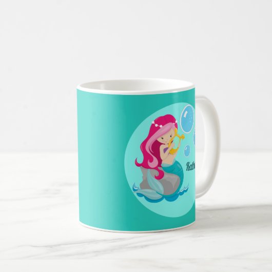 Niedliche Mermaid Girl Aquamarin Kaffeetasse (VorderseiteRechts)