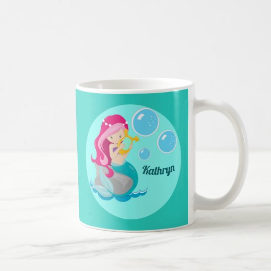 Niedliche Mermaid Girl Aquamarin Kaffeetasse (Rechts)