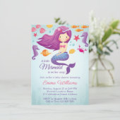 Niedliche Mermaid Girl Baby Dusche Einladung - Lil (Stehend Vorderseite)