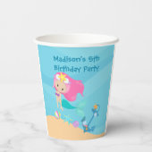 Niedliche Mermaid Girl Beach Custom Kind Geburtsta Pappbecher (Rückseite)