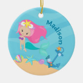 Niedliche Mermaid Girl Beach Geburtstagsparty Cust Keramik Ornament (Vorne)