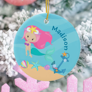 Niedliche Mermaid Girl Beach Geburtstagsparty Cust Keramik Ornament
