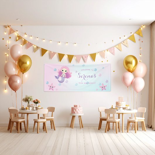 Niedliche Mermaid Girl Birthday Party Banner