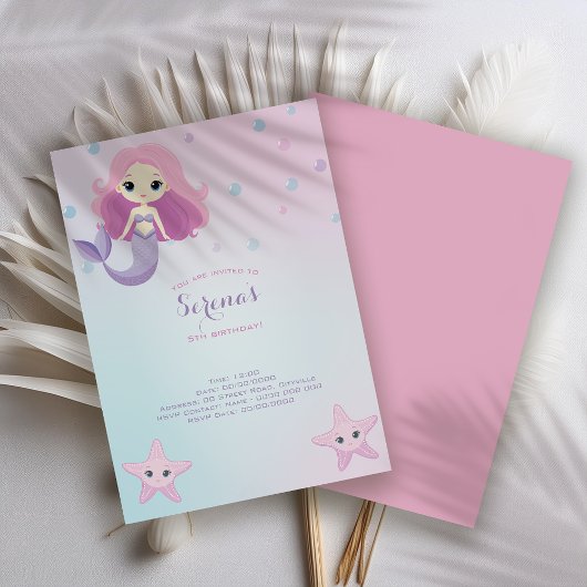 Niedliche Mermaid Girl Birthday Party Einladung