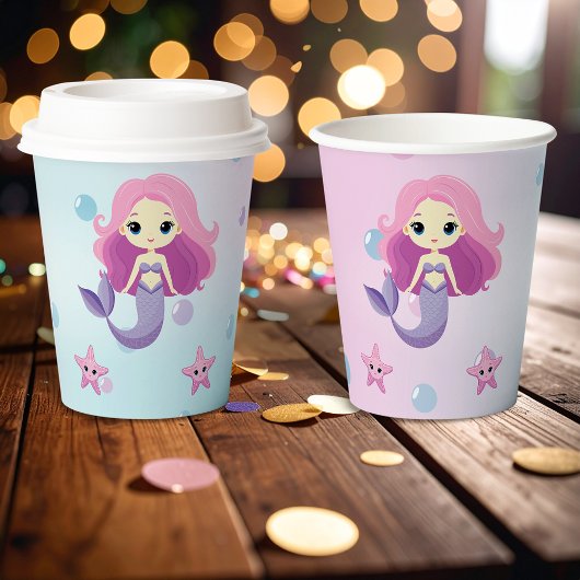 Niedliche Mermaid Girl Birthday Party Pappbecher