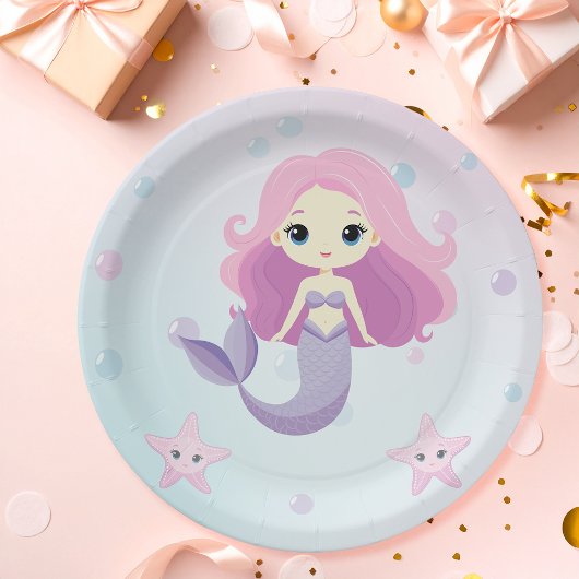 Niedliche Mermaid Girl Birthday Party Pappteller