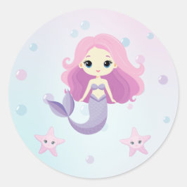 Niedliche Mermaid Girl Birthday Party Runder Aufkleber