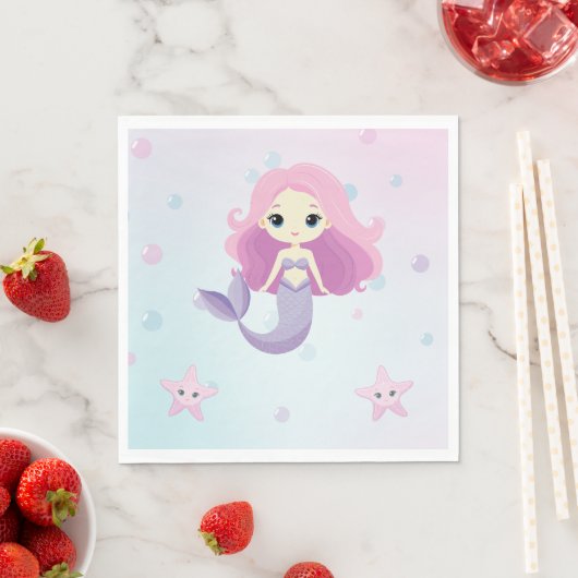 Niedliche Mermaid Girl Birthday Party Serviette (Beispiel)