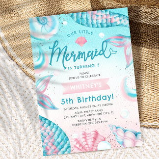 Niedliche Mermaid Girl Geburtstagsparty Einladung