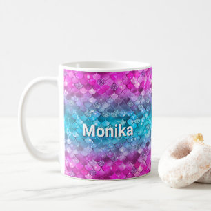 Niedliche Mermaid Glittery Lila Türkis Monogram Kaffeetasse
