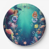 Niedliche Mermaid Kid Geburtstagsparty Einladung Pappteller (Vorderseite)