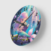 Niedliche Mermaid-Leselampe Runde Wanduhr (Winkel)
