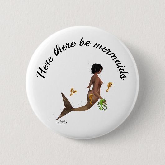 Niedliche Mermaid mit Seepferde Button Button (Vorderseite)