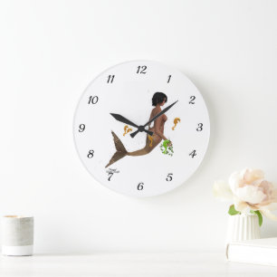 Niedliche Mermaid mit Seepferden, Wandschloss Große Wanduhr