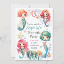 Niedliche Mermaid-Party Einladung, bearbeitbarer T