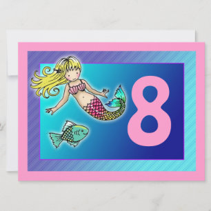 Niedliche Mermaid Personalisiert Geburtstagsparty Einladung