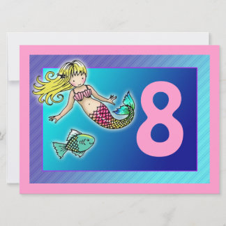 Niedliche Mermaid Personalisiert Geburtstagsparty Einladung