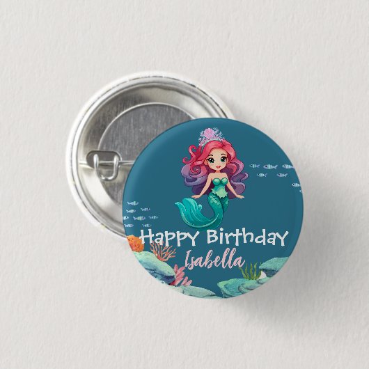 Niedliche Mermaid Rainbow farbige Krone Geburtstag Button (Vorne & Hinten)