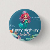 Niedliche Mermaid Rainbow farbige Krone Geburtstag Button (Vorderseite)