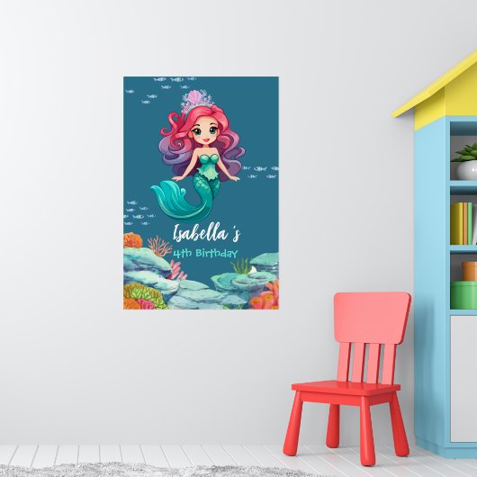 Niedliche Mermaid Rainbow farbige Krone Geburtstag Poster (Kinderzimmer 1)