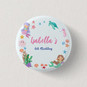 Niedliche Mermaid Rainbow Watercolor Geburtstagspa Button