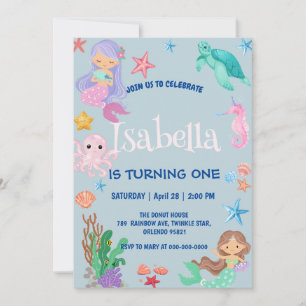 Niedliche Mermaid Rainbow Watercolor Geburtstagspa Einladung