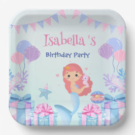 Niedliche Mermaid Rainbow Watercolor Geburtstagspa Pappteller