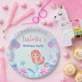 Niedliche Mermaid Rainbow Watercolor Geburtstagspa Pappteller